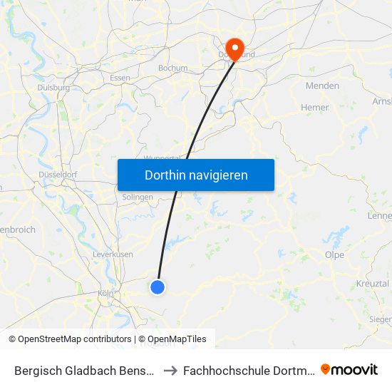 Bergisch Gladbach Bensberg to Fachhochschule Dortmund map