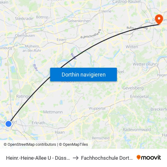 Heinr.-Heine-Allee U - Düsseldorf to Fachhochschule Dortmund map