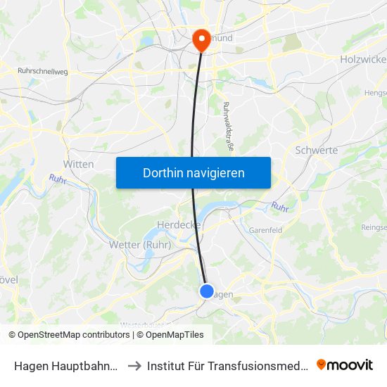 Hagen Hauptbahnhof to Institut Für Transfusionsmedizin map