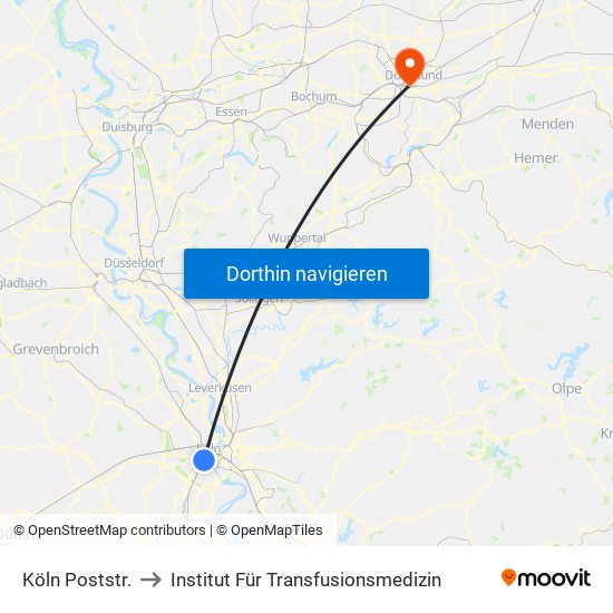 Köln Poststr. to Institut Für Transfusionsmedizin map