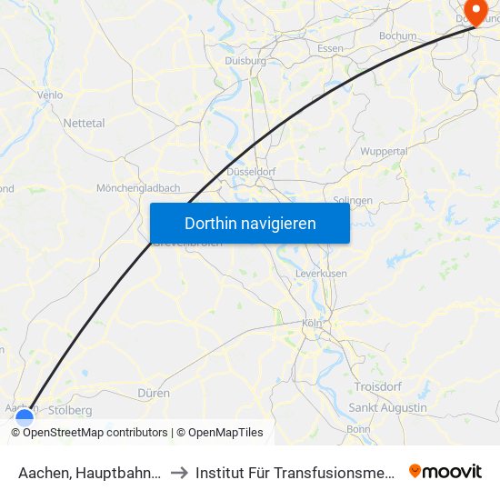 Aachen, Hauptbahnhof to Institut Für Transfusionsmedizin map