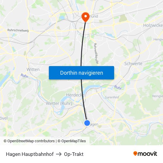 Hagen Hauptbahnhof to Op-Trakt map