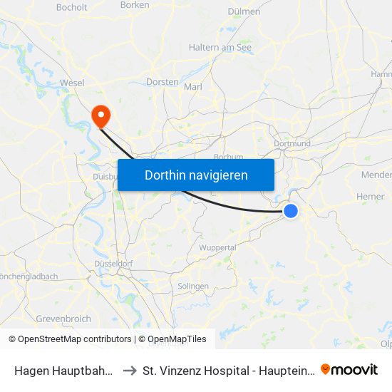 Hagen Hauptbahnhof to St. Vinzenz Hospital - Haupteingang map