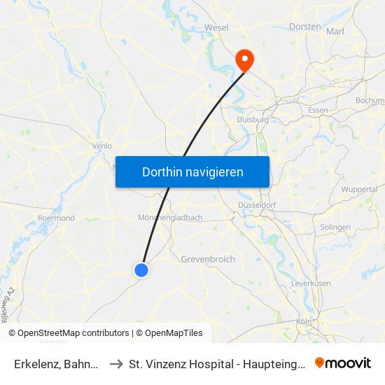 Erkelenz, Bahnhof to St. Vinzenz Hospital - Haupteingang map