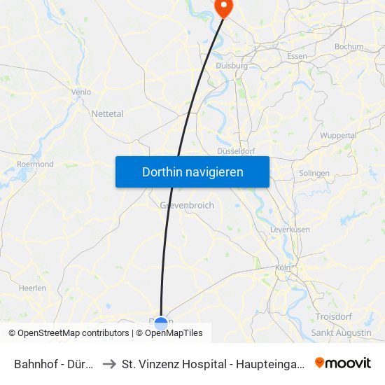 Bahnhof - Düren to St. Vinzenz Hospital - Haupteingang map