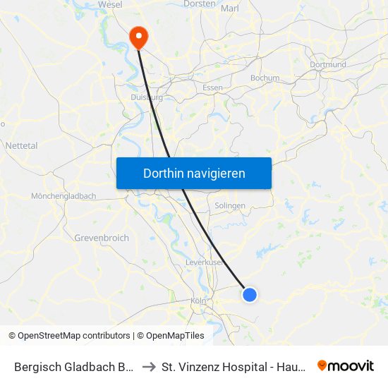 Bergisch Gladbach Bensberg to St. Vinzenz Hospital - Haupteingang map