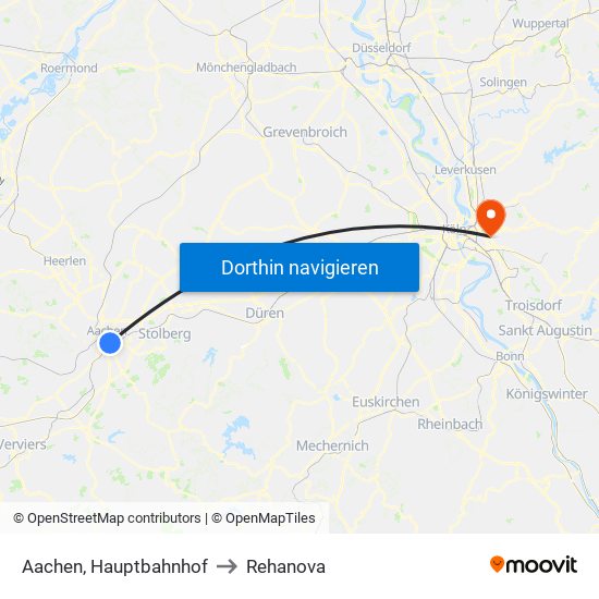 Aachen, Hauptbahnhof to Rehanova map