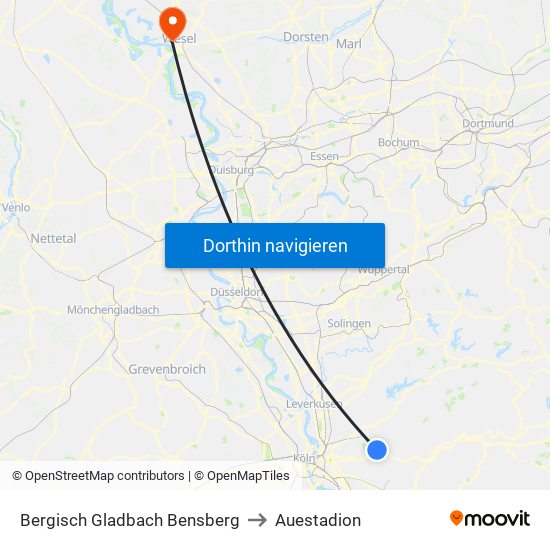 Bergisch Gladbach Bensberg to Auestadion map