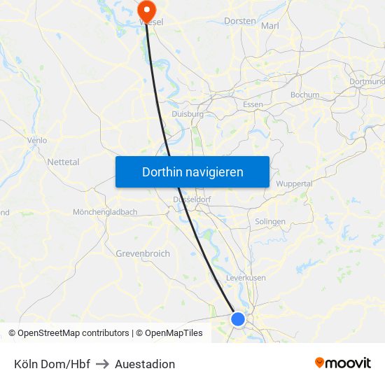 Köln Dom/Hbf to Auestadion map