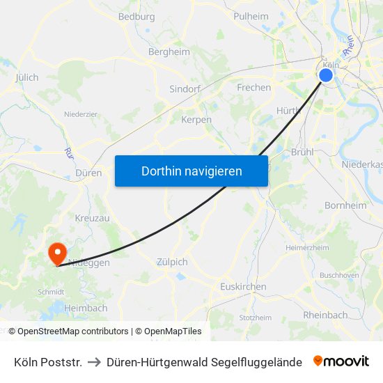 Köln Poststr. to Düren-Hürtgenwald Segelfluggelände map