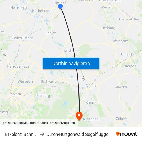 Erkelenz, Bahnhof to Düren-Hürtgenwald Segelfluggelände map