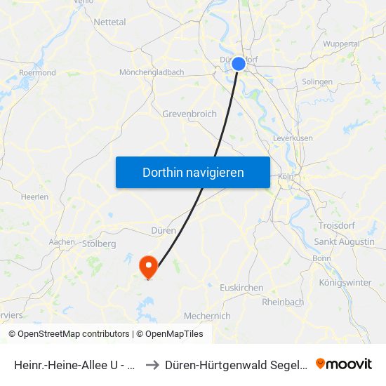 Heinr.-Heine-Allee U - Düsseldorf to Düren-Hürtgenwald Segelfluggelände map