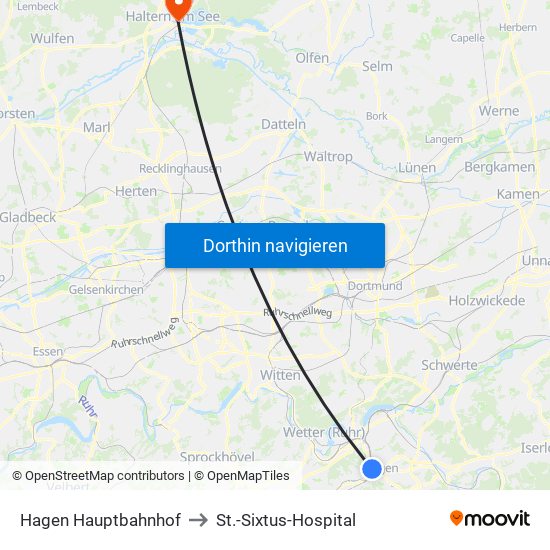 Hagen Hauptbahnhof to St.-Sixtus-Hospital map