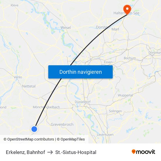 Erkelenz, Bahnhof to St.-Sixtus-Hospital map