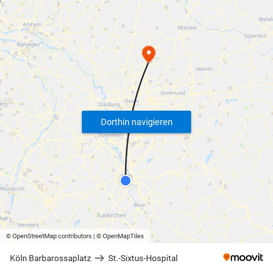 Köln Barbarossaplatz to St.-Sixtus-Hospital map