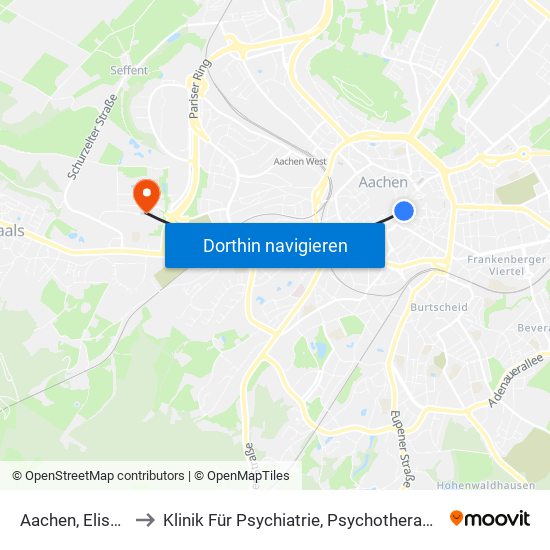 Aachen, Elisenbrunnen to Klinik Für Psychiatrie, Psychotherapie Und Psychosomatik map