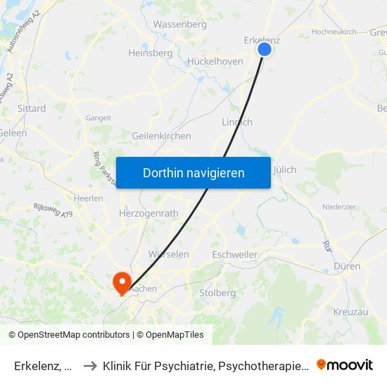 Erkelenz, Bahnhof to Klinik Für Psychiatrie, Psychotherapie Und Psychosomatik map