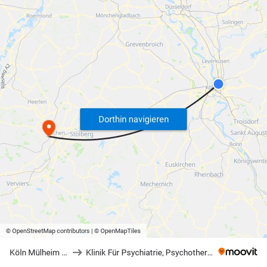 Köln Mülheim Wiener Platz to Klinik Für Psychiatrie, Psychotherapie Und Psychosomatik map