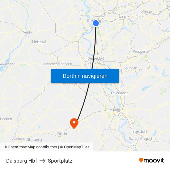 Duisburg Hbf to Sportplatz map