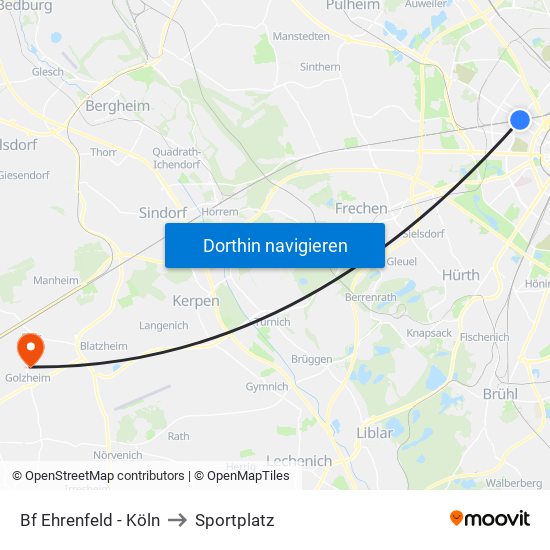 Bf Ehrenfeld - Köln to Sportplatz map