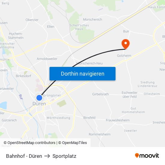 Bahnhof - Düren to Sportplatz map