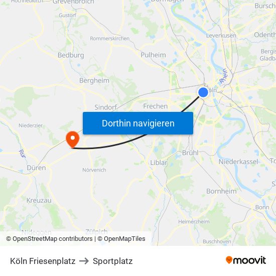 Köln Friesenplatz to Sportplatz map