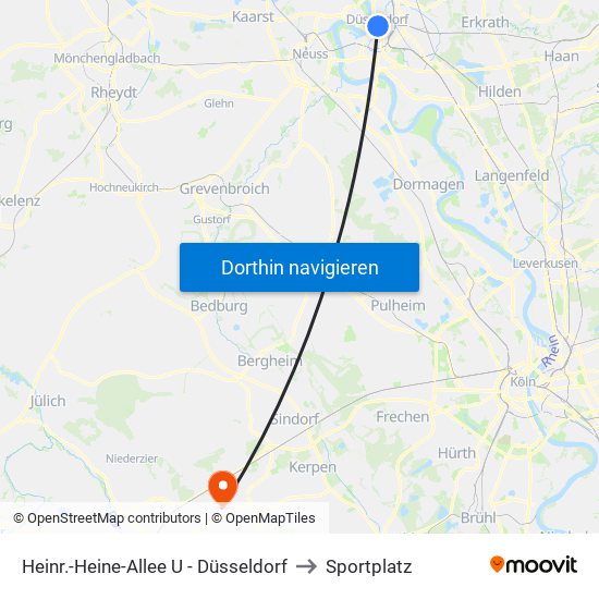 Heinr.-Heine-Allee U - Düsseldorf to Sportplatz map