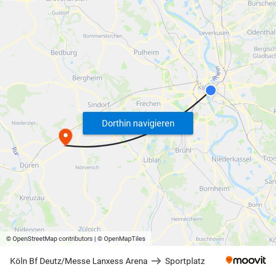 Köln Bf Deutz/Messe Lanxess Arena to Sportplatz map