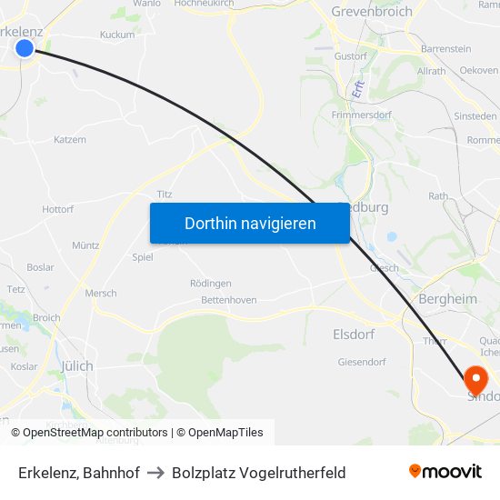 Erkelenz, Bahnhof to Bolzplatz Vogelrutherfeld map