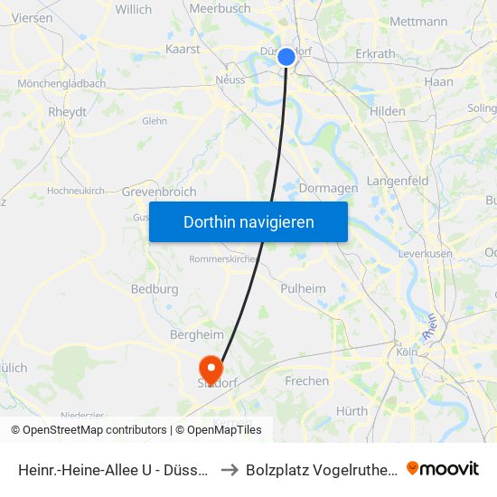 Heinr.-Heine-Allee U - Düsseldorf to Bolzplatz Vogelrutherfeld map