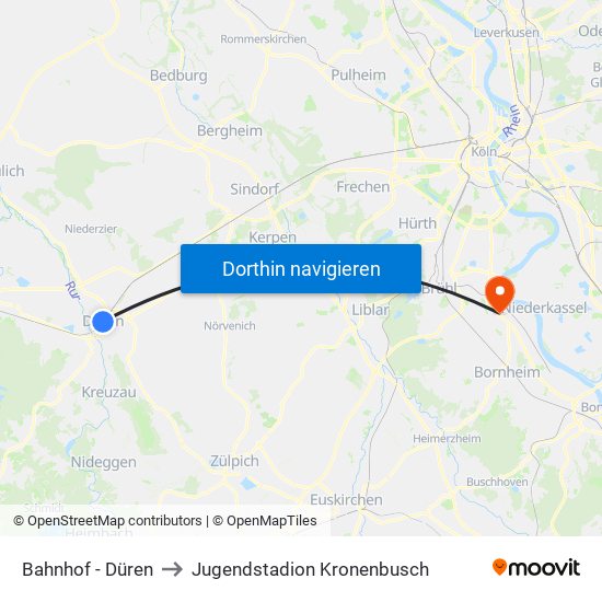 Bahnhof - Düren to Jugendstadion Kronenbusch map