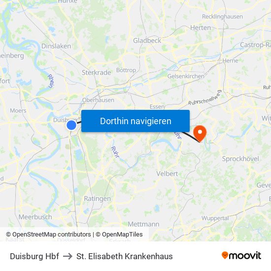 Duisburg Hbf to St. Elisabeth Krankenhaus map