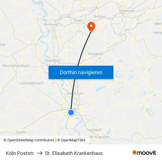 Köln Poststr. to St. Elisabeth Krankenhaus map