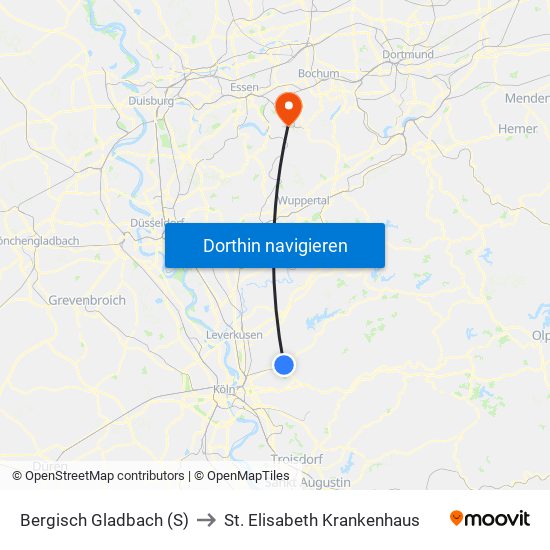 Bergisch Gladbach (S) to St. Elisabeth Krankenhaus map