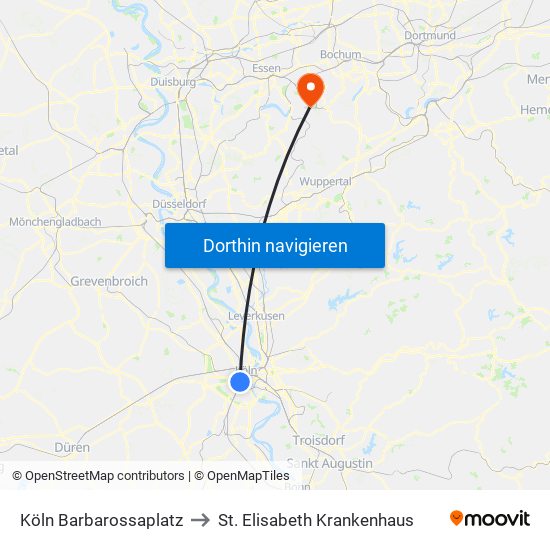 Köln Barbarossaplatz to St. Elisabeth Krankenhaus map