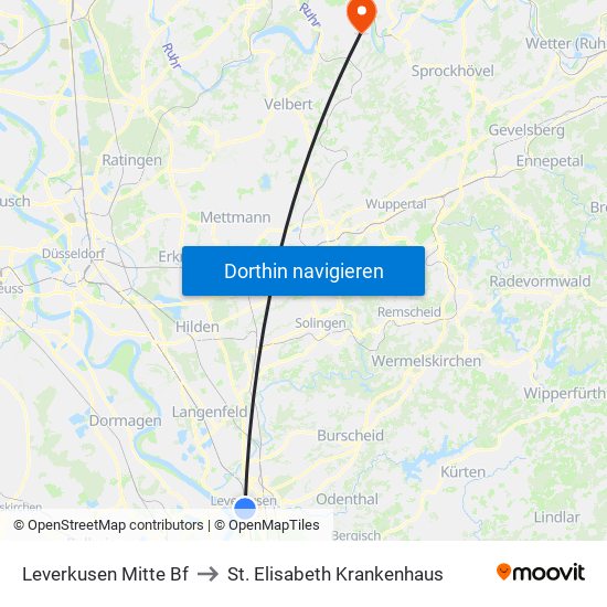Leverkusen Mitte Bf to St. Elisabeth Krankenhaus map