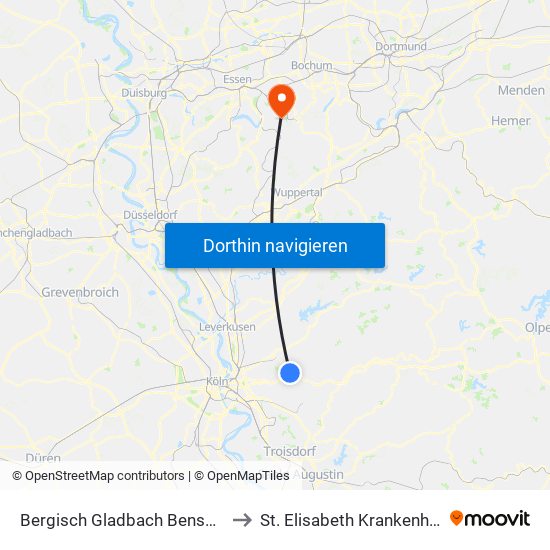 Bergisch Gladbach Bensberg to St. Elisabeth Krankenhaus map