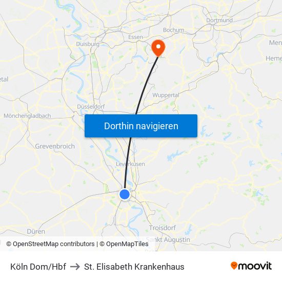 Köln Dom/Hbf to St. Elisabeth Krankenhaus map