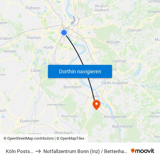 Köln Poststr. to Notfallzentrum Bonn (Inz) / Bettenhaus I map