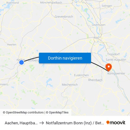 Aachen, Hauptbahnhof to Notfallzentrum Bonn (Inz) / Bettenhaus I map