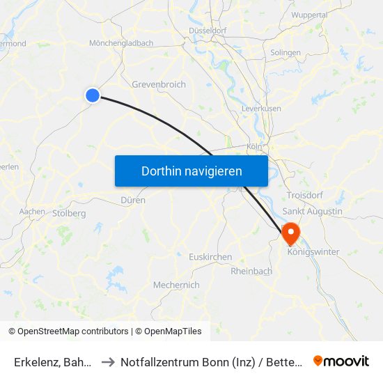 Erkelenz, Bahnhof to Notfallzentrum Bonn (Inz) / Bettenhaus I map