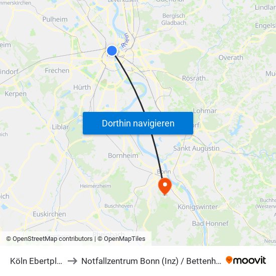 Köln Ebertplatz to Notfallzentrum Bonn (Inz) / Bettenhaus I map
