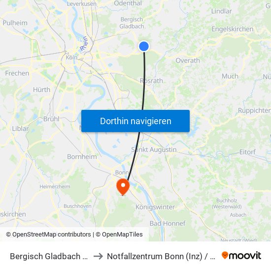 Bergisch Gladbach Bensberg to Notfallzentrum Bonn (Inz) / Bettenhaus I map