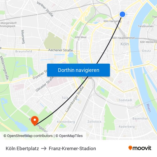 Köln Ebertplatz to Franz-Kremer-Stadion map