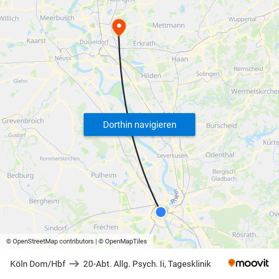 Köln Dom/Hbf to 20-Abt. Allg. Psych. Ii, Tagesklinik map