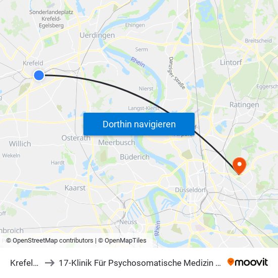 Krefeld Hbf to 17-Klinik Für Psychosomatische Medizin Und Psychotherapie map