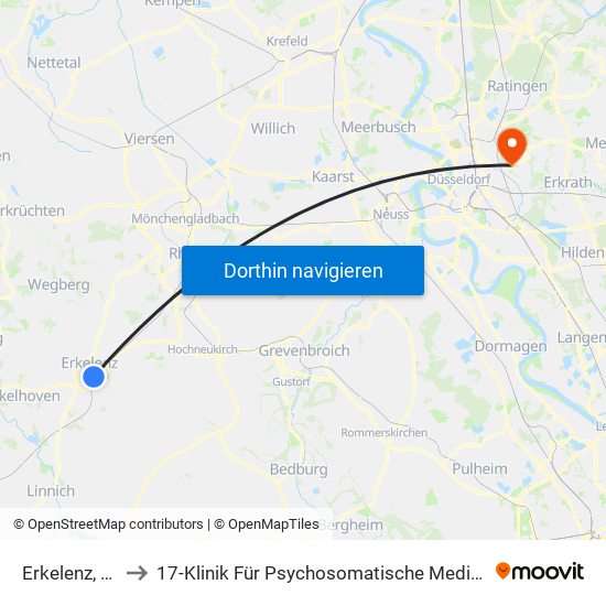 Erkelenz, Bahnhof to 17-Klinik Für Psychosomatische Medizin Und Psychotherapie map