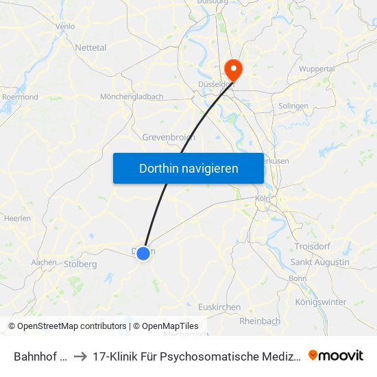 Bahnhof - Düren to 17-Klinik Für Psychosomatische Medizin Und Psychotherapie map