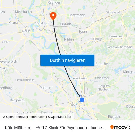 Köln Mülheim Wiener Platz to 17-Klinik Für Psychosomatische Medizin Und Psychotherapie map