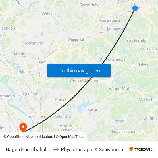 Hagen Hauptbahnhof to Physiotherapie & Schwimmbad map